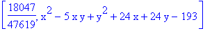 [18047/47619, x^2-5*x*y+y^2+24*x+24*y-193]